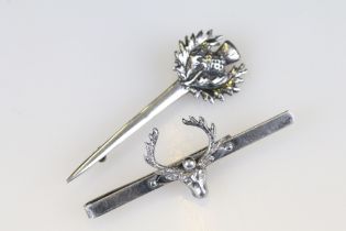 Scottish Hallmarked Silver ' Stag's Head ' Tie Slide, Glasgow 1954 together with Sterling Silver