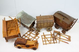 Collection of five wooden model caravans and trailers