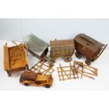 Collection of five wooden model caravans and trailers