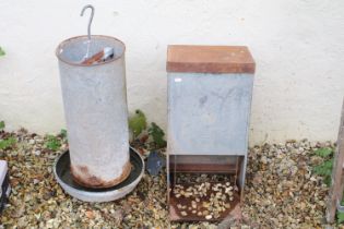 Two galvanised animal / chicken feeders, tallest approx 80cm