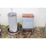 Two galvanised animal / chicken feeders, tallest approx 80cm