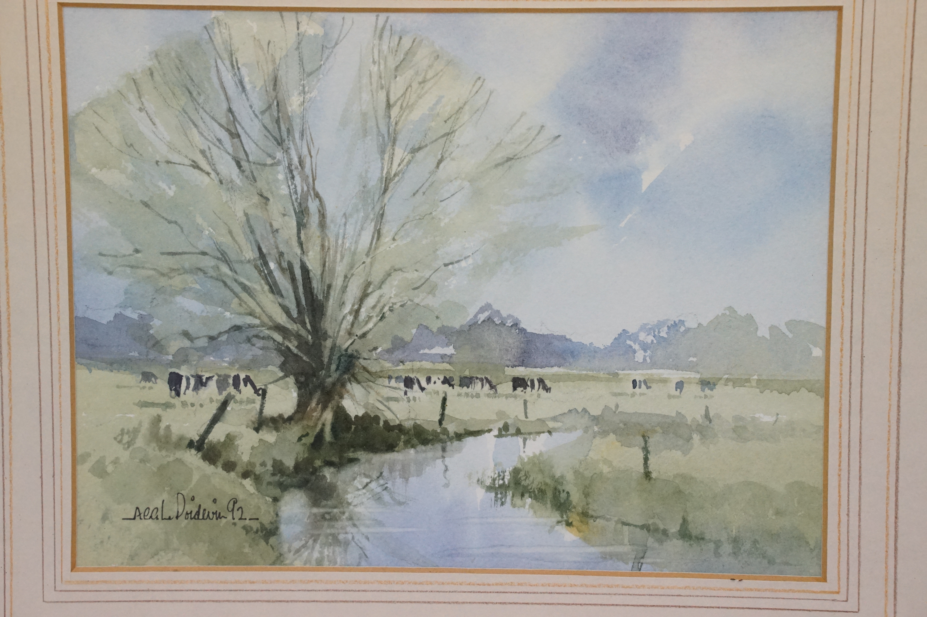 Four water colour paintings signed by Andy Le Poidevin titled 'Downland Snow', 'Slow Stream', 'Sunny - Image 5 of 7