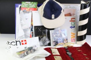 Quantity of Swatch collectables & ephemera to include a 1995 Swatch watch, cap with 1996 Swatch