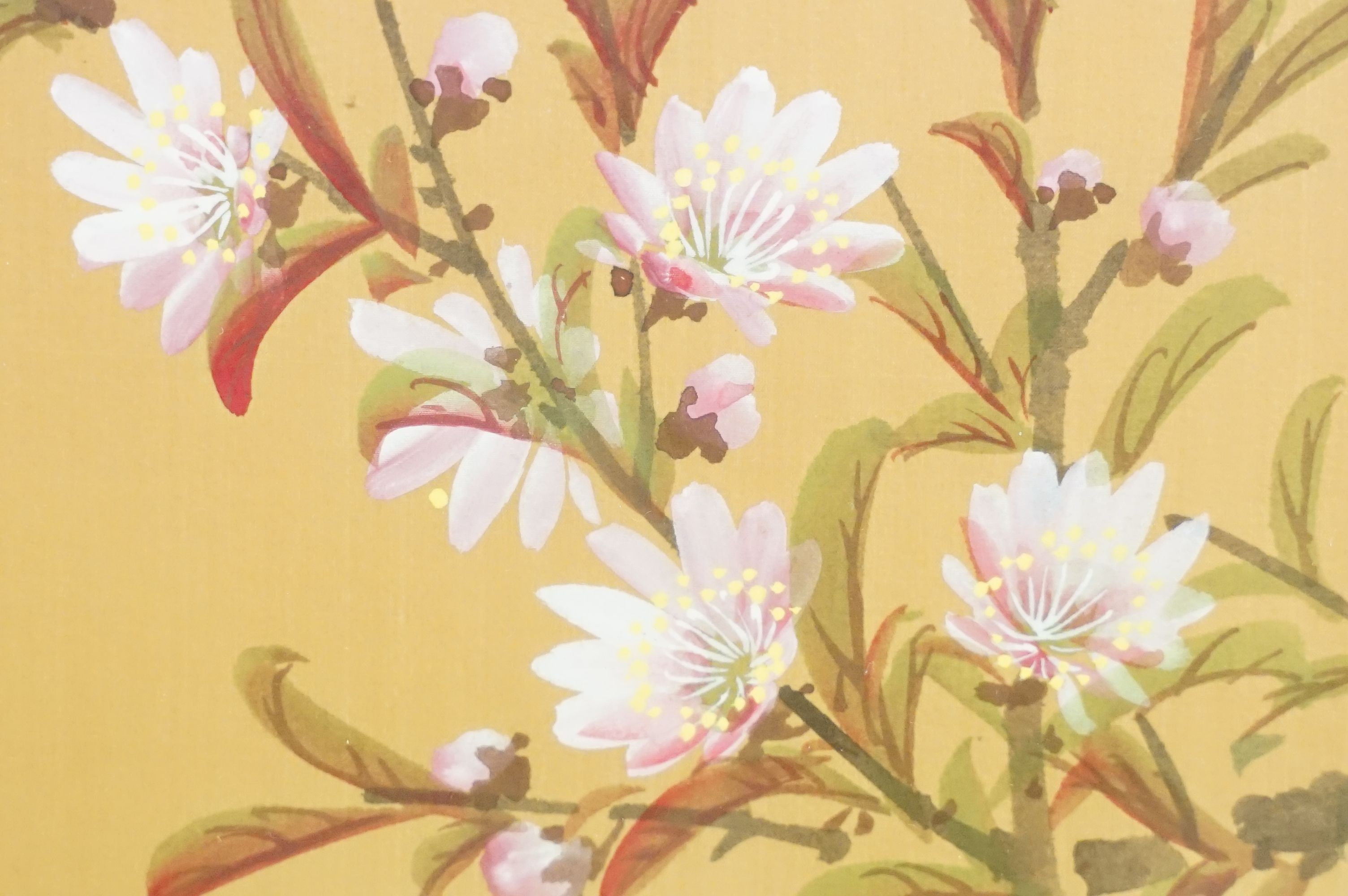 Pair of Chinese paintings on silk depicting birds amongst flowering branches, with character mark - Image 3 of 12