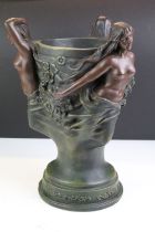 20th Century cast resin Art Nouveau style vase having three female figures to the sides with