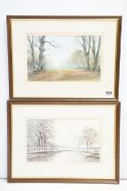 Two signed pastel landscape drawings to include 'November Day Lydiard Park' 1988 and 'A Winter's Day