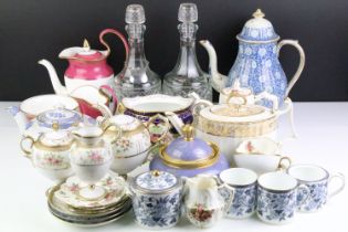 Mixed glass & ceramics, 19th century onwards, to include an early 19th century Crown Derby teapot