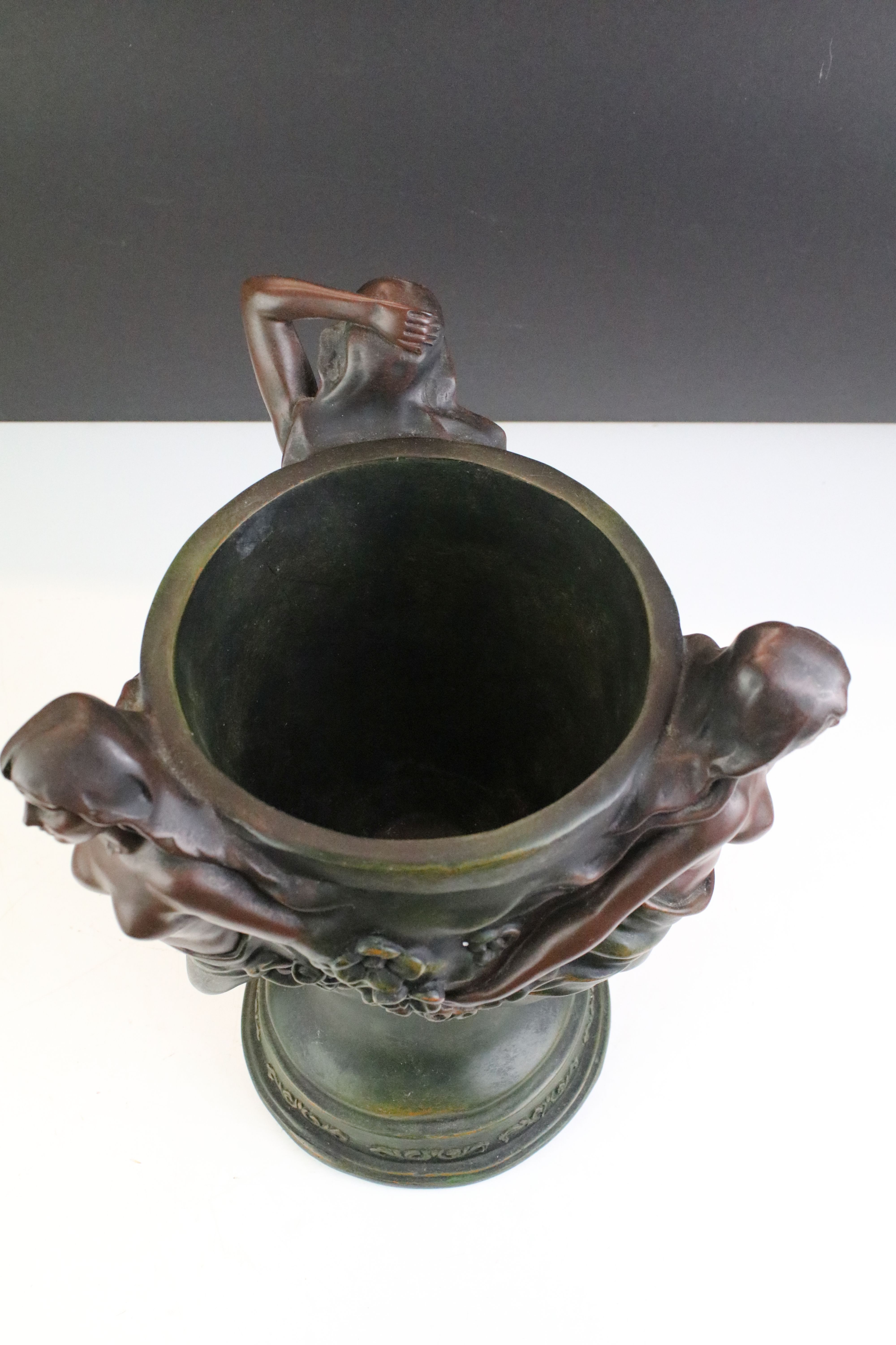 20th Century cast resin Art Nouveau style vase having three female figures to the sides with - Image 3 of 4