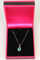 18ct white gold emerald and diamond pendant necklace