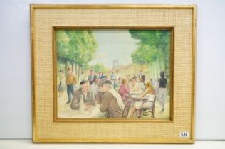 Richard Lester 20th C oils on canvas French scene with figures titled France Alfresco 38cm x 47.5cm