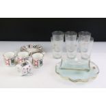 Set of four Staffordshire Elizabethan 'Cut for Coffee' coffee cups & saucers, together with a set of