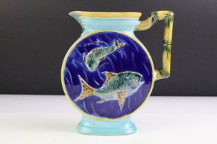 19th Century Victorian J Holdcraft moonflask jug decorated with fish to the central round panels and