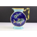 19th Century Victorian J Holdcraft moonflask jug decorated with fish to the central round panels and