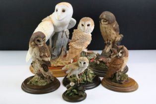 Collection of Country Artists and other owl figurines to include Franklin Mint Barn Owl and five