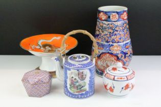 Group of Oriental ceramics, 5 pieces, to include an Imari vase of footed baluster form (25cm