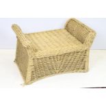 Woven wicker and rope stool of rectangular form. Measures 65 x 53 x 44cm.