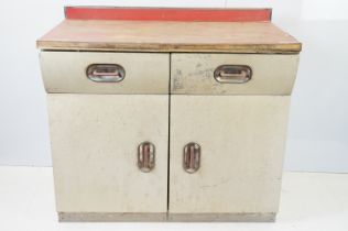 Mid 20th Century industrial workshop sideboard having a red formica top. Measures 92 x 106 x 56cm.