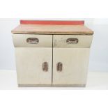 Mid 20th Century industrial workshop sideboard having a red formica top. Measures 92 x 106 x 56cm.