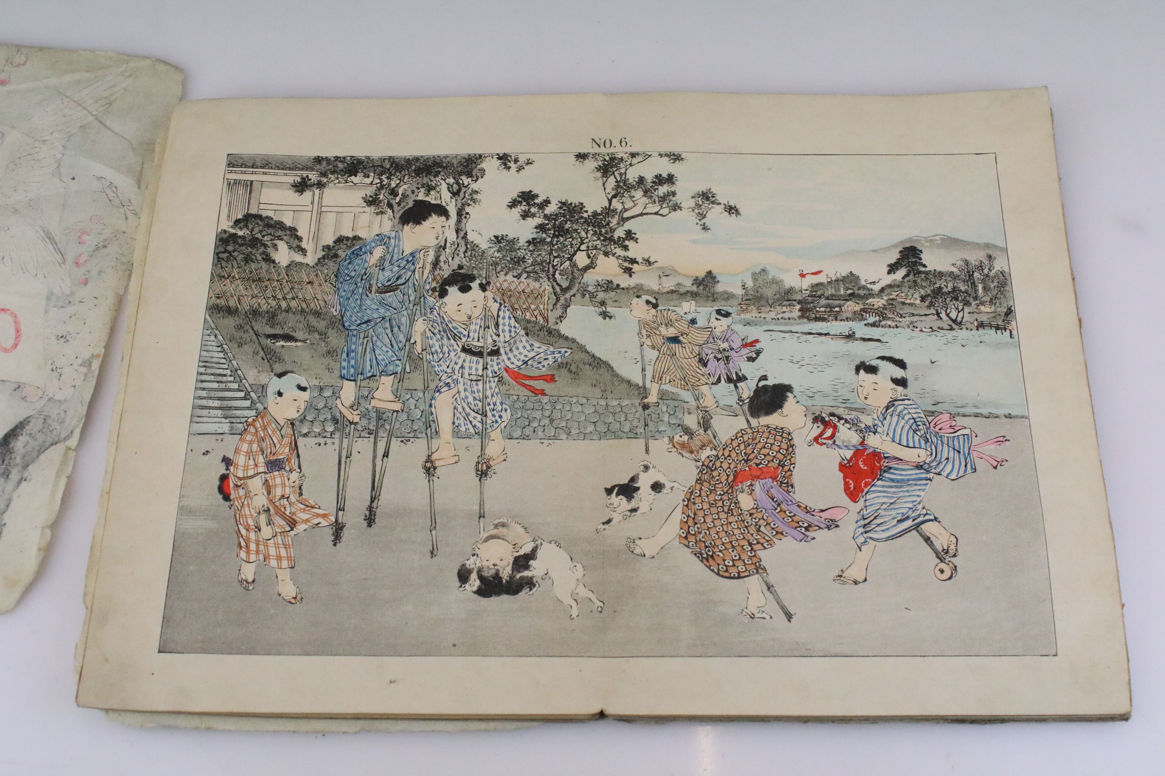 Late 19th / early 20th century 'Japanese Children' block printed Japanese book with double page - Image 4 of 7