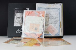 Boxed set of Elvis Presley memorabilia to include reproduction prints, posters and documents and a