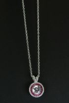 Silver CZ and rubilite pendant necklace