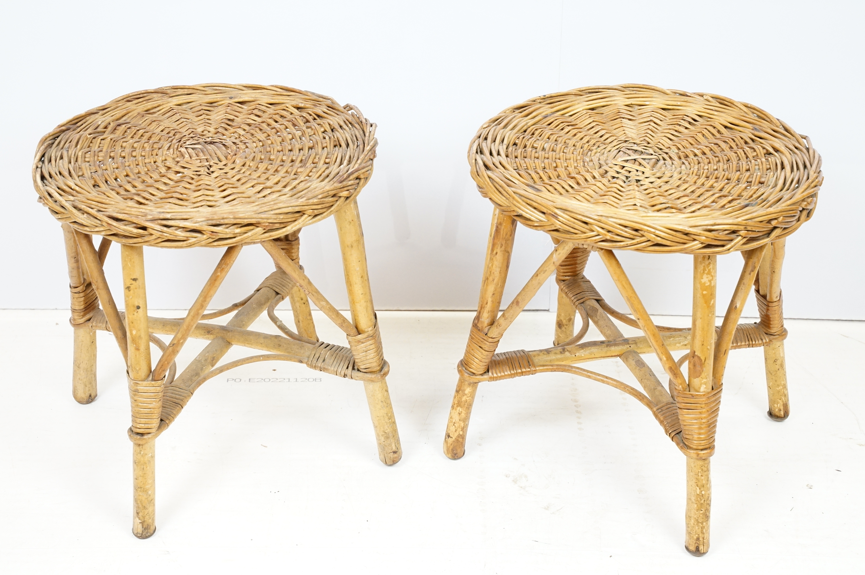 Pair of Wicker & Bamboo Stool or Stands, 36cm diameter x 36cm high