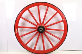 Shand, Mason & Co of London - A large red painted spoked wooden & cast iron cart wheel