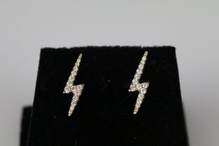 Pair of 9ct yellow gold lightning bolt diamond stud earrings