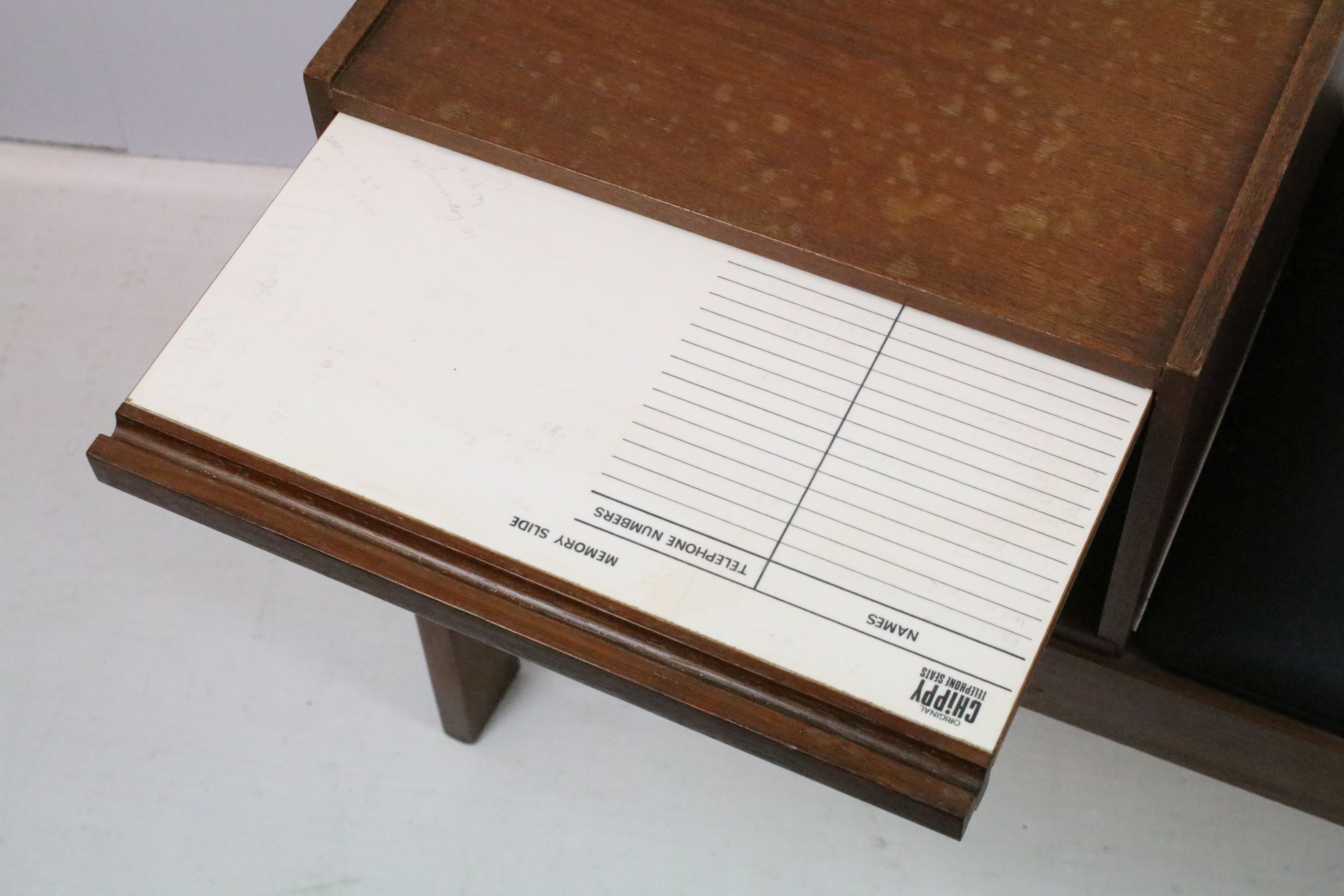 Mid Century vintage chippy telephone table with black leather seat. Measures 84cm wide. - Image 5 of 8