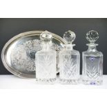 Three cut glass whisky decanters to include one Edinburgh crystal example