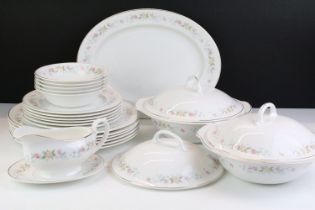 Mayfair ceramic dinner service having a white ground with pink floral details to include lidded