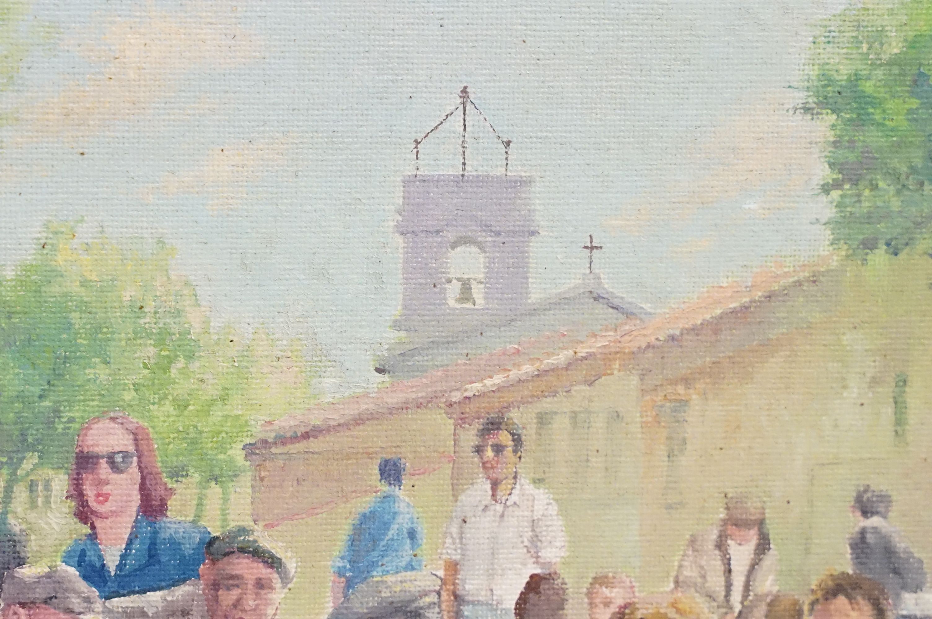 Richard Lester 20th C oils on canvas French scene with figures titled France Alfresco 38cm x 47.5cm - Image 3 of 9