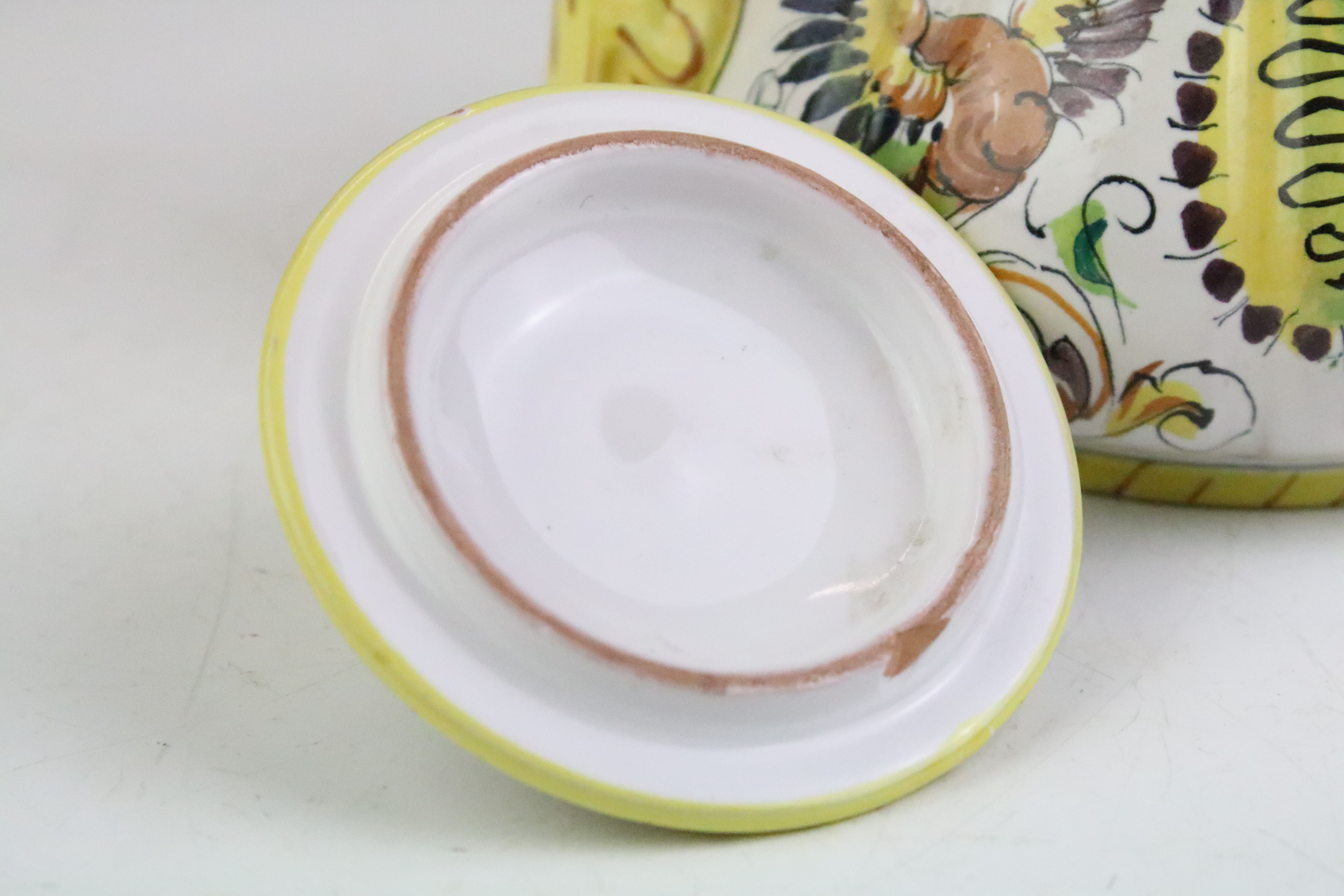 Italian faience tea set with scrolling & floral decoration and yellow border, the lot to include - Image 5 of 14