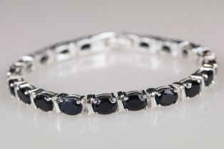 Silver CZ and sapphire line bracelet