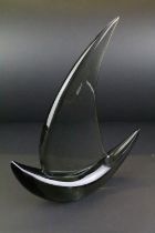 Large heavy smoky glass Murano 'Seguso' signed glass ship sculpture, approx 45cm high