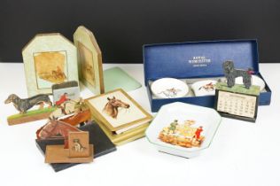 Royal Worcester bone china cased hunting set together with equestrian and hunting related desk top