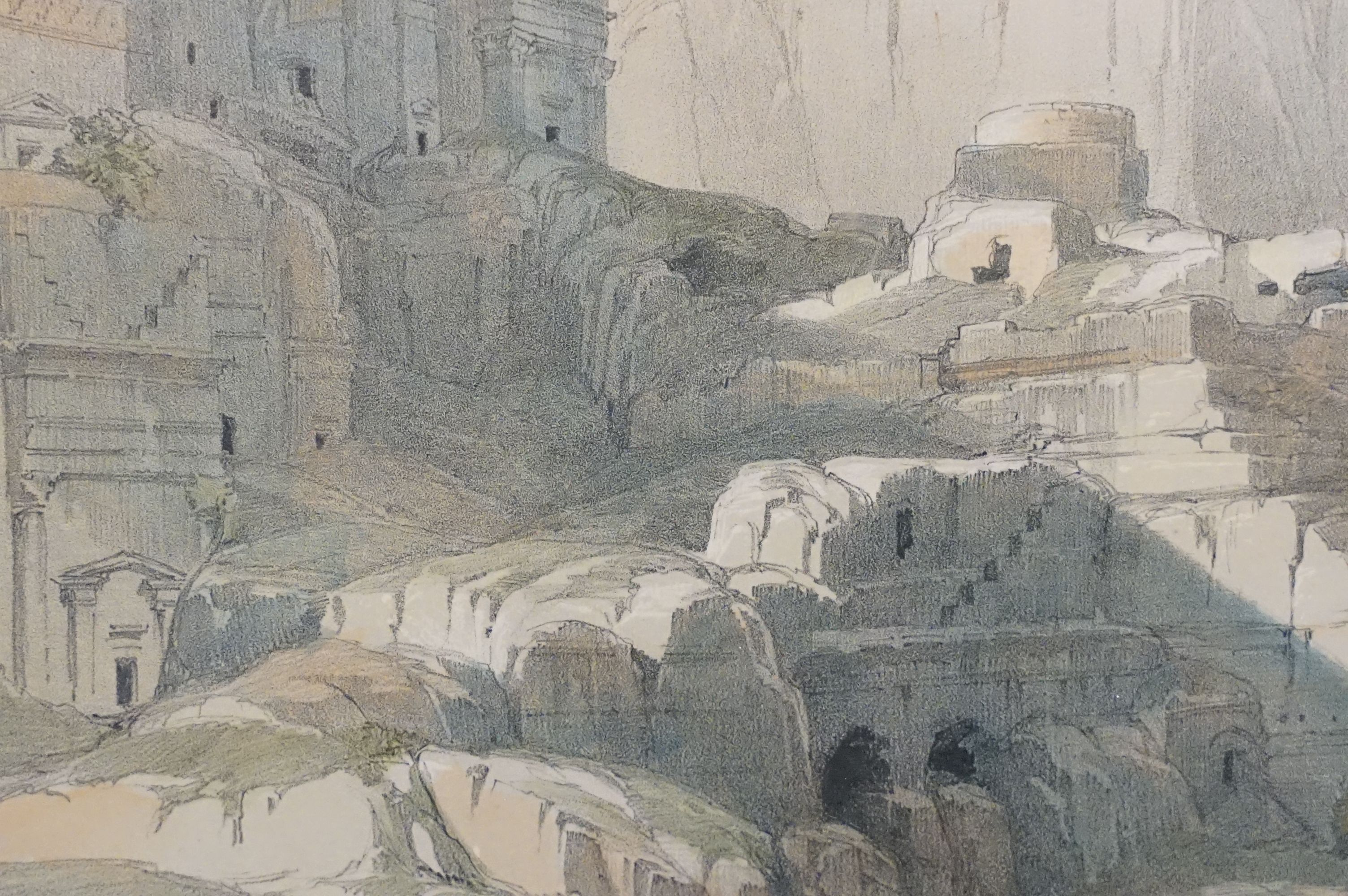 19th C After David Roberts lithograph circa 1842 Middle Eastern view of Petra in The Holy Land, 56cm - Bild 8 aus 10