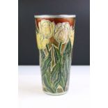 Violeta Markovic tapering glass vase with moulded & painted floral detail, makers label to base,