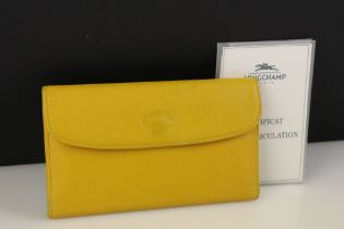 Longchamp Yellow Leather Purse / Wallet with interior matching note holder, complete with