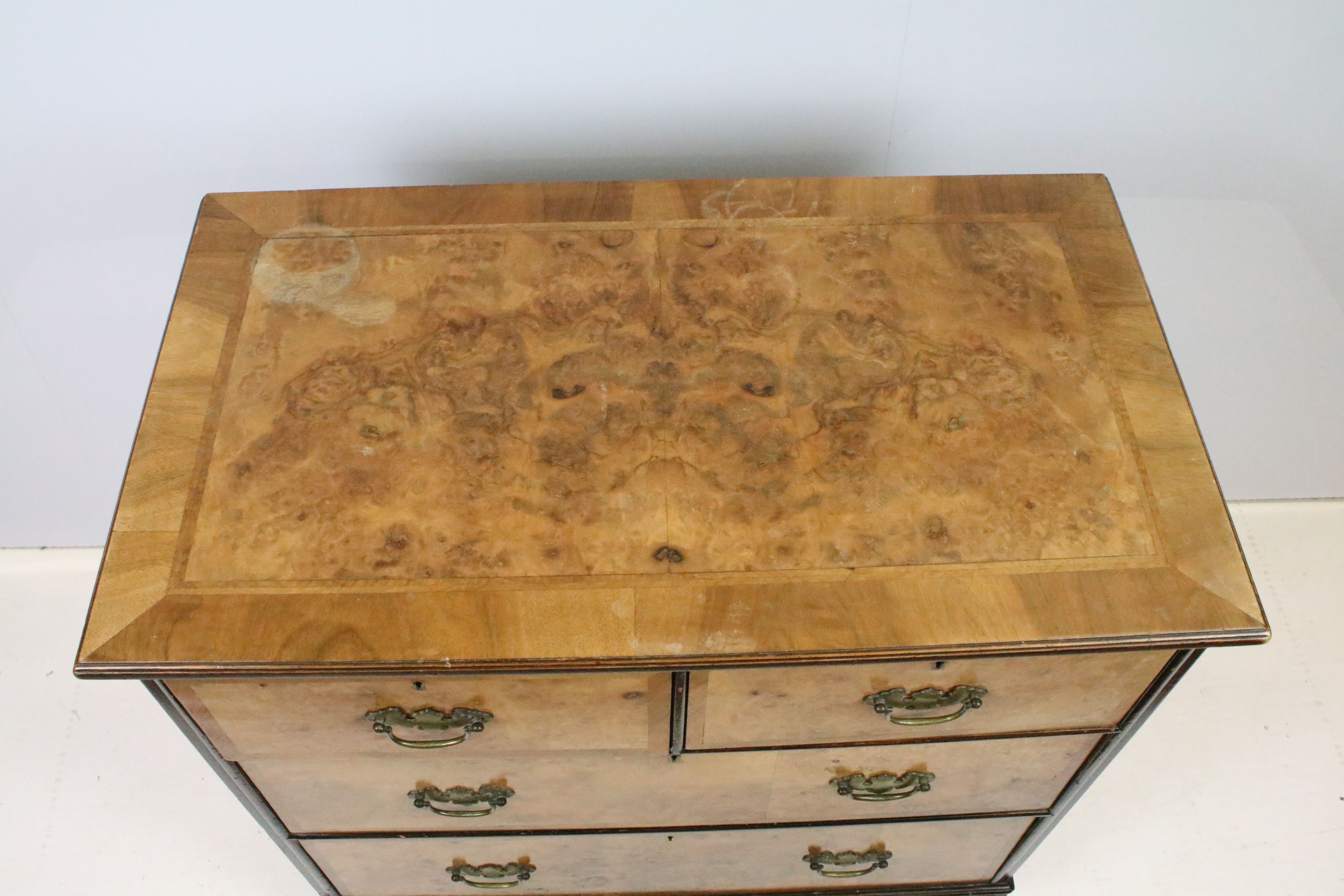 20th Century walnut veneered chest of drawers having two over two drawers with brass swing handles - Image 3 of 8