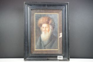 Framed oil painting portrait of a Jewish elder 26.5cm x 17cm