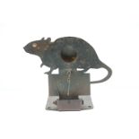 Vintage iron target practice in the form of a rat with collapsible mechanism, approx 18cm tall