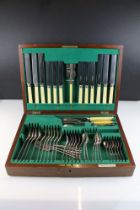 Early 20th century six-setting canteen of rattail pattern silver plated cutlery, housed within a