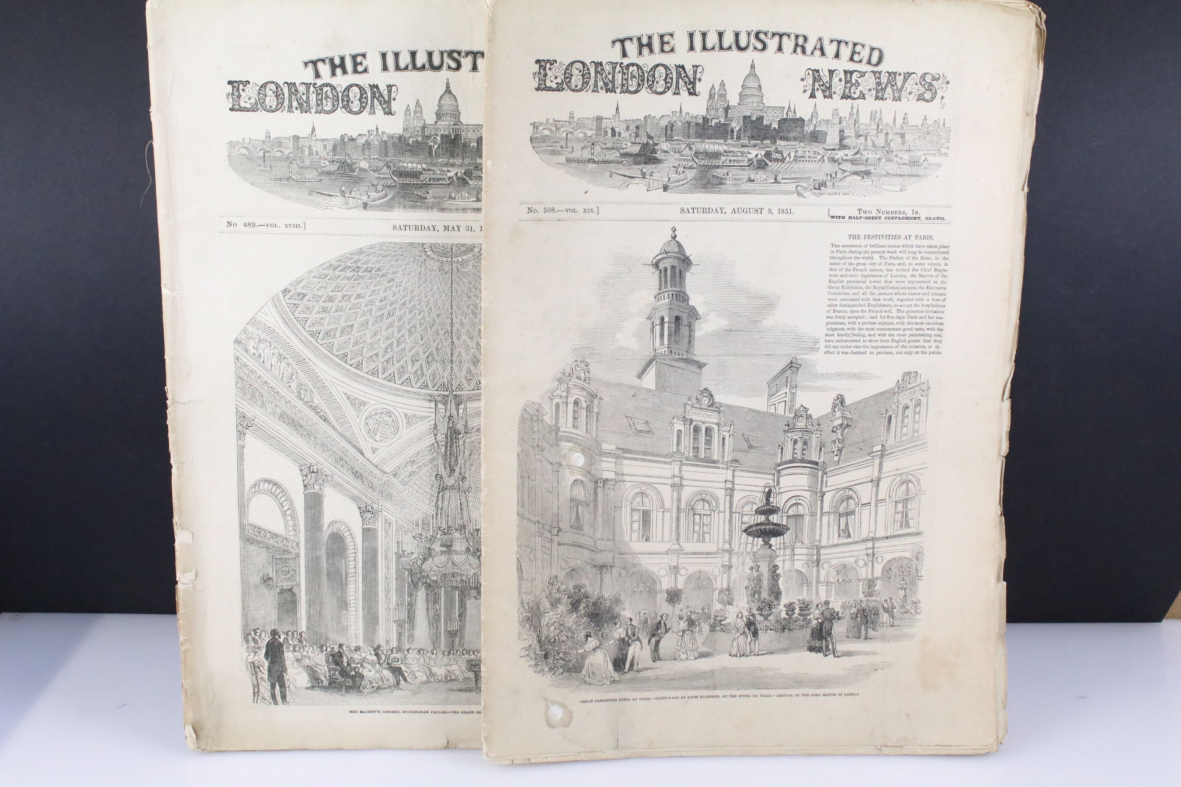 Two Copies of The Illustrated London News to include No. 489 and 508, dated 1851, featuring The