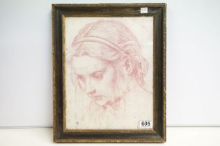 Framed and glazed drawing of a young girl