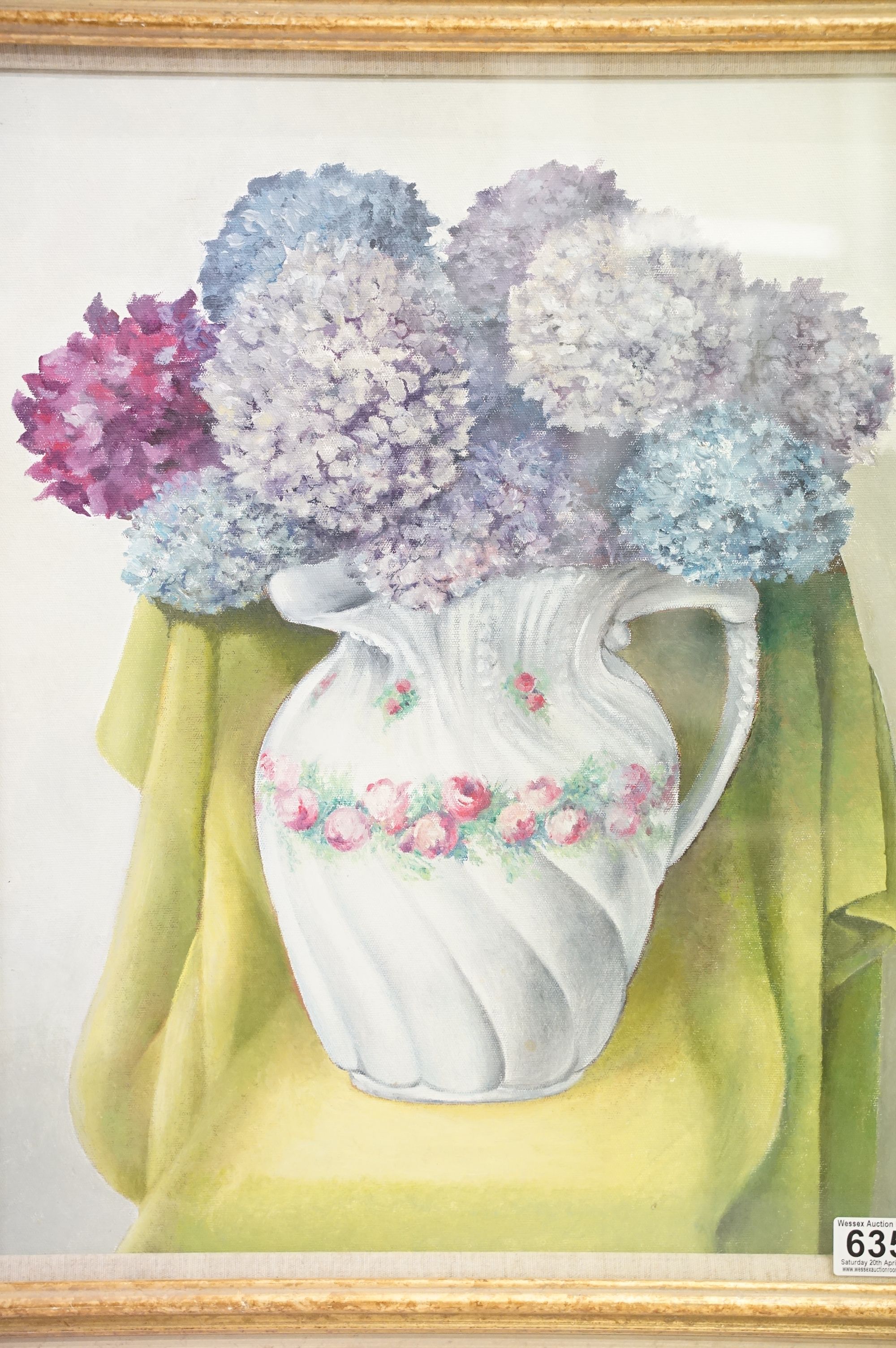 Margaret Lansdowne - 20th C fine studio framed oil painting still life of Fresias in a vase, 49cm - Image 2 of 6