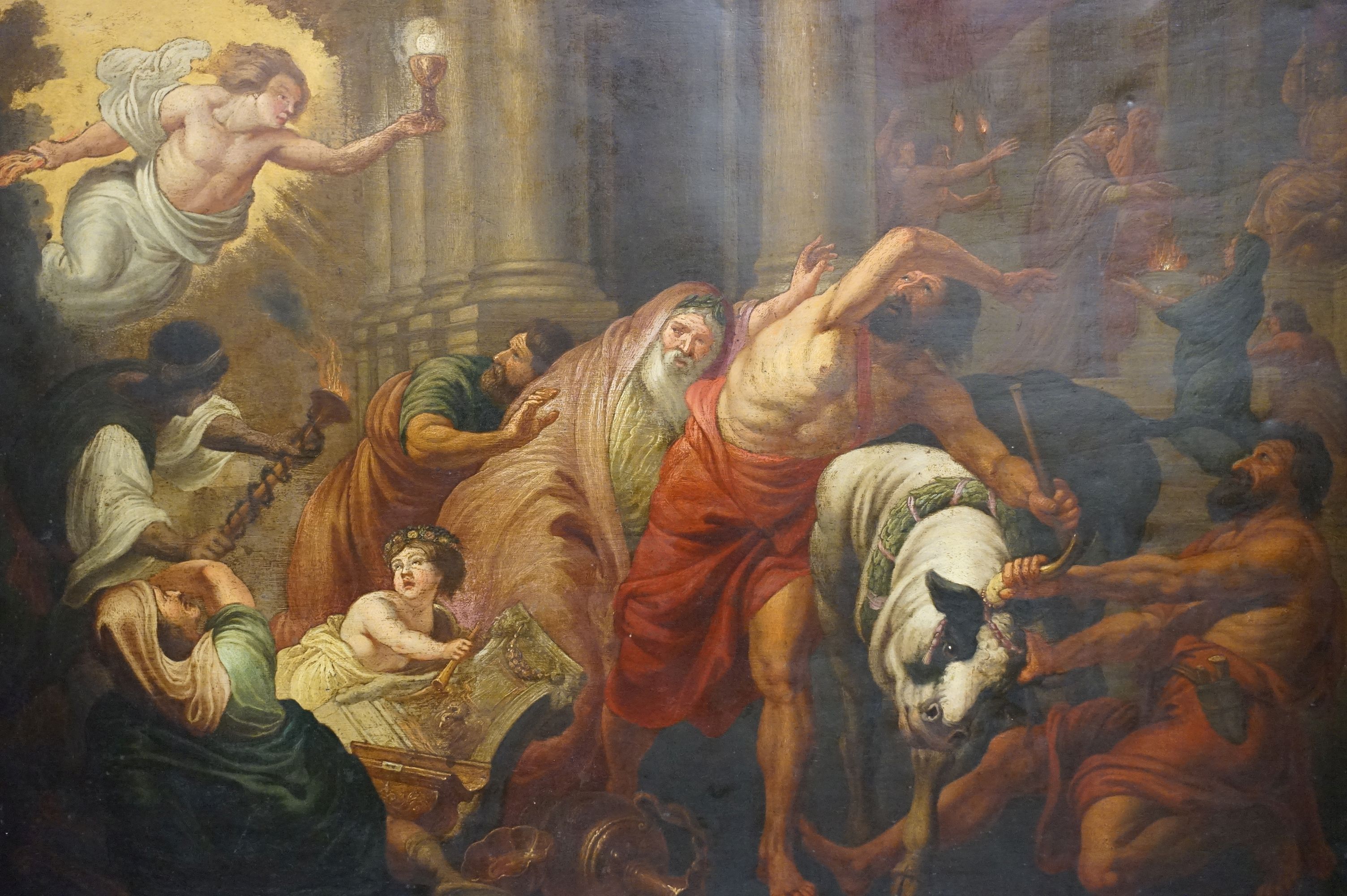 After Jordaens The Triumph of the Eucharist over Pagan Sacrifices oil on copper panel 60x77cm - Image 2 of 7