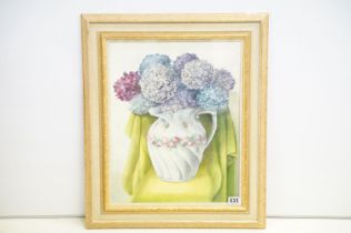 Margaret Lansdowne - 20th C fine studio framed oil painting still life of Fresias in a vase, 49cm