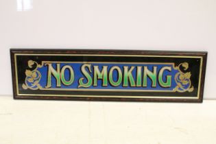 ' No Smoking ' Glass Advertising Sign, framed, 80cm x 22cm