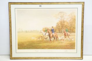 After Madeline Selfe, a limited edition print featuring the Duke of Beaufort with his hounds 1973,